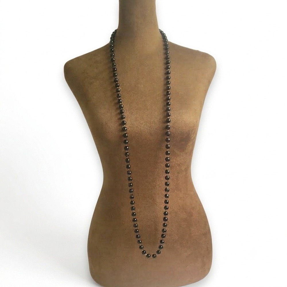 Vintage Long Black Beaded Opera Length Necklace 48 Inch Dark Academia